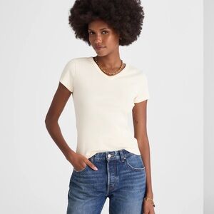 Madewell The '90s V-Neck Baby Tee in Compact Cotton 3X Vintage Ivory NWT